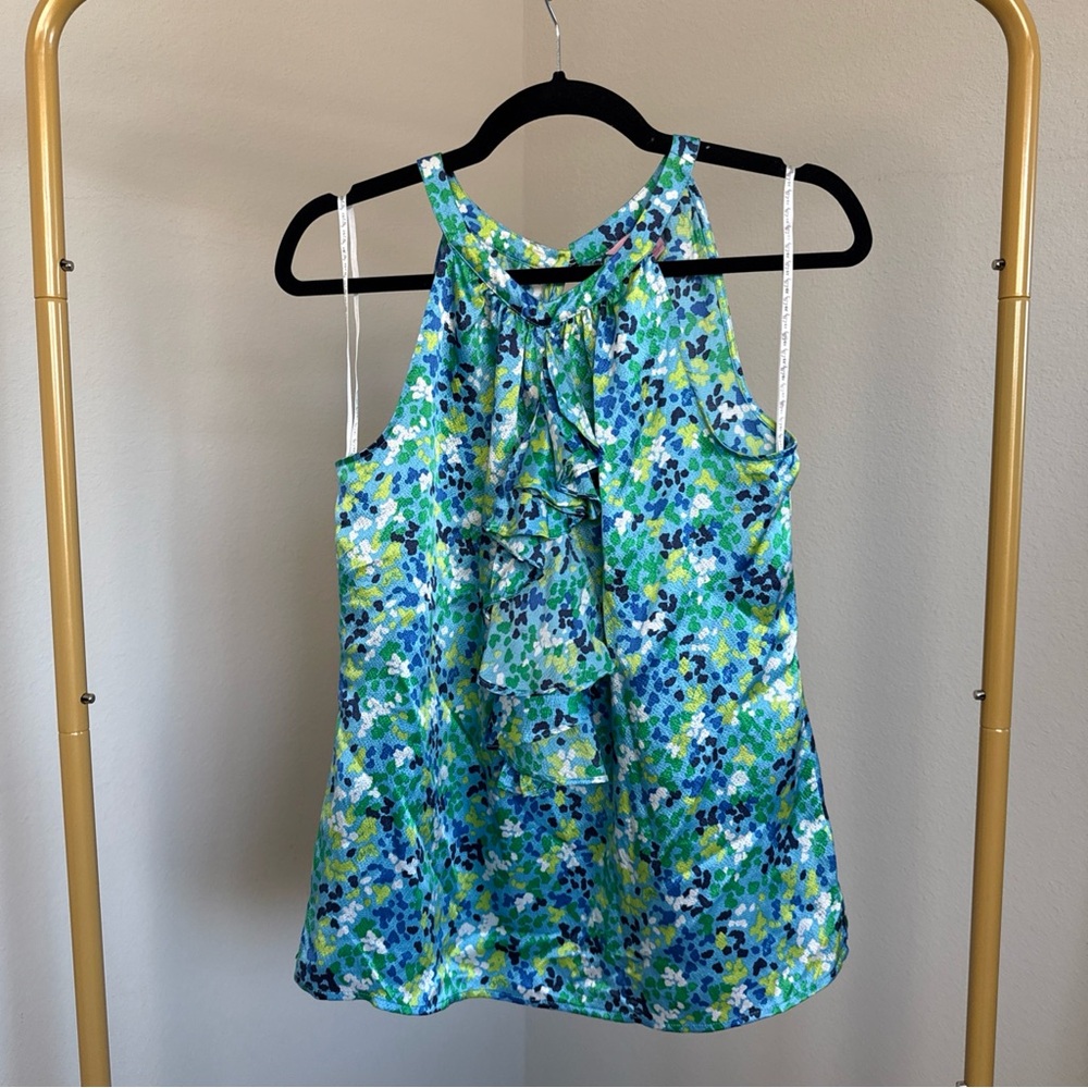 Lilly Pulitzer Blue, Green & White Ruffled Halter Tank Top
